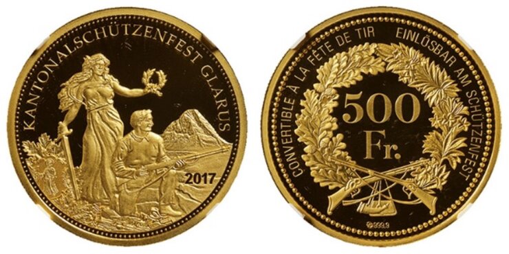 グラルス 現代射撃祭 500フラン金貨 2017年