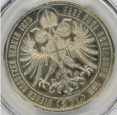 オーストリア射撃祭 フランツ・ヨーゼフ1世 2フローリン銀貨 1873年