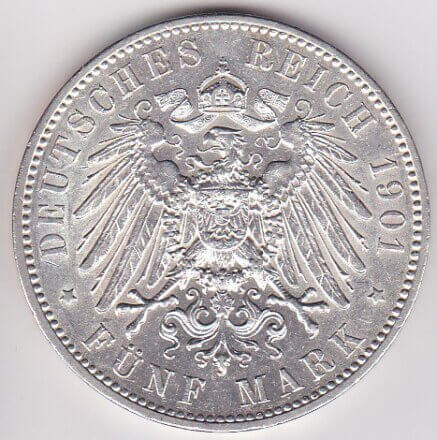 アルベルト ザクセン王国 5マルク銀貨 1875年