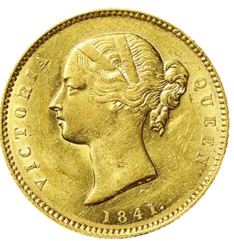 英領インド ヴィクトリア 1モハール金貨 1841年 表
