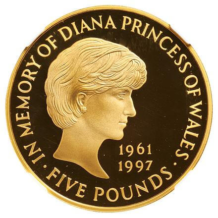 ダイアナ妃 追悼記念 5ポンド金貨 1999年 表