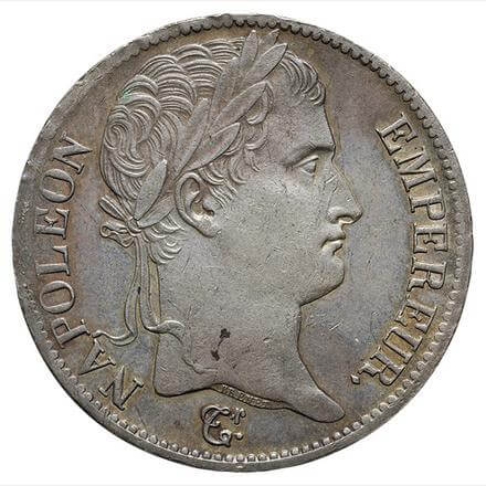 ナポレオン1世 月桂冠像 5フラン銀貨 1813年 表