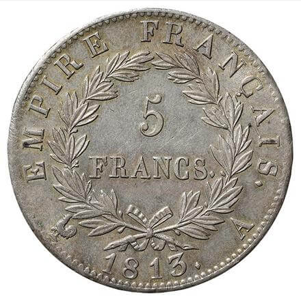 ナポレオン1世 月桂冠像 5フラン銀貨 1813年 裏