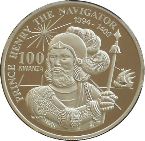 アンゴラ エンリケ航海王子 100クワンザ銀貨 1999年
