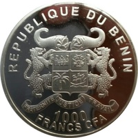 ベナン ベナンのゾウ 1,000CFAフラン銀貨 2014年