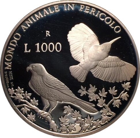 サンマリノ 野生動物保護 1,000リラ銀貨 1993年