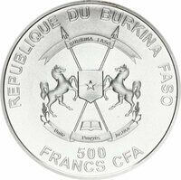 ブルキナファソ ステゴサウルス 500CFAフラン銀貨 2016年