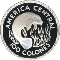 コスタリカ マナティー 100コロネス銀貨 1974年