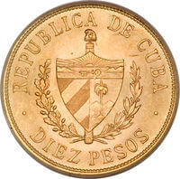 キューバ ホセ・マルティ 10ペソ金貨 1916年