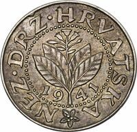 クロアチア タバコの葉 20バニカ銀貨 1941年