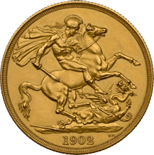 イギリス エドワード7世 2ポンド金貨 1902年 裏