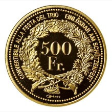 グラウビュンデン 現代射撃祭 500フラン金貨 2012年 裏