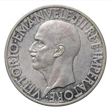 ヴィットリオ・エマヌエレ3世 20リレ銀貨 1936年 表面