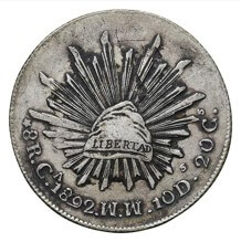 フリジア帽 8レアル銀貨 1892年（ミントエラーによる逆打ち） 裏