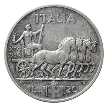 ヴィットリオ・エマヌエレ3世 20リレ銀貨 1936年 裏面