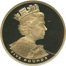 エリザベス2世 5ポンド金貨 在位50年記念（ゴールデンジュビリー） 2002年 裏