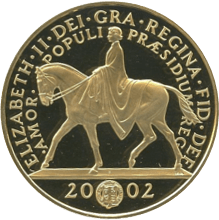 エリザベス2世 5ポンド金貨 在位50年記念（ゴールデンジュビリー） 2002年 表