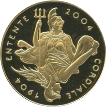 エリザベス2世 5ポンド金貨 英仏通商協定100年記念 2004年 裏
