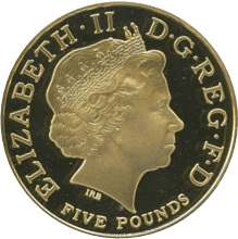 エリザベス2世 5ポンド金貨 英仏通商協定100年記念 2004年 表